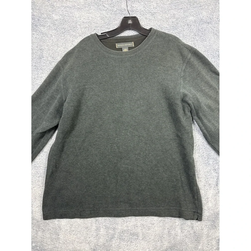 Banana Republic Mens L Gray Cotton Sweater Crewneck Long Sleeve Knit Pullover